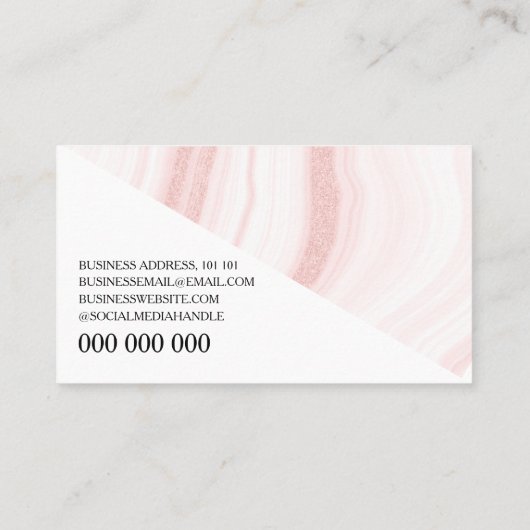 赤面モダンピンクグリッターマーブルアガテモノグラム 名刺 (裏面)