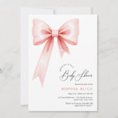 赤面モダンピンクコケット弓ベビーシャワー 招待状 (正面)