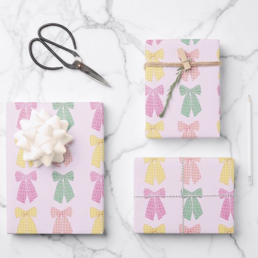 赤面モダンピンクコケット毛弓パターン ラッピングペーパーシート (正面)