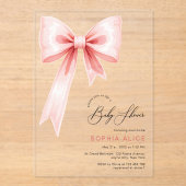 赤面モダンピンクコケット赤ちゃんシャワー透明 アクリル招待状 (正面)