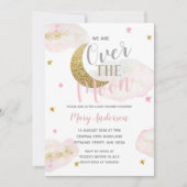 赤面モダンピンクスターとムーンベイビーシャワー 招待状 (正面)