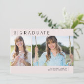 赤面モダンピンクツーフォト卒業パーティー 招待状 (スタンド正面)