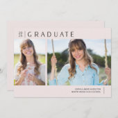 赤面モダンピンクツーフォト卒業パーティー 招待状 (正面/裏面)