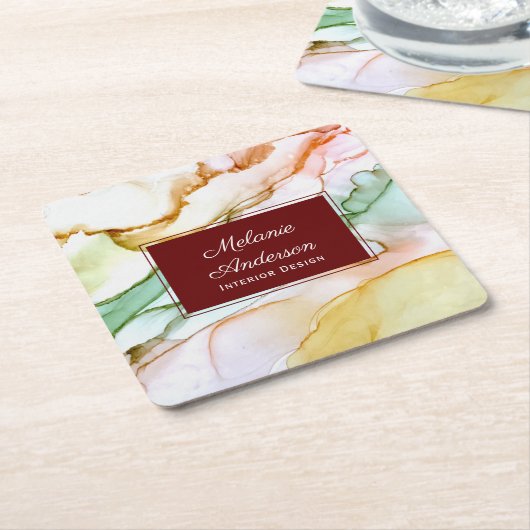 赤面モダンピンクパステルインテリアデザイン スクエアペーパーコースター (アングル)