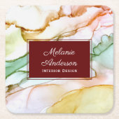 赤面モダンピンクパステルインテリアデザイン スクエアペーパーコースター (正面)