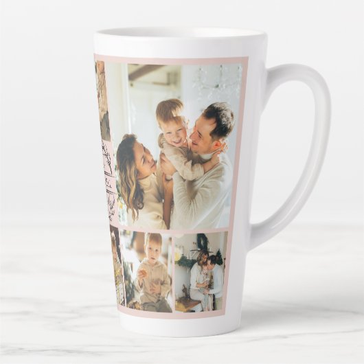 赤面モダンピンクファミリーフォトコラージュキープサケ カフェラテマグ (右)