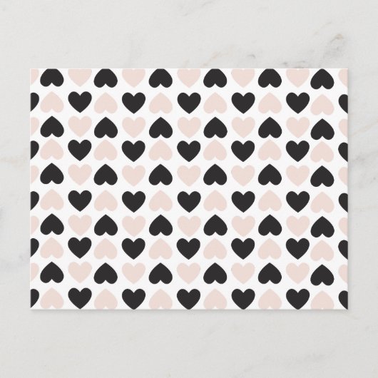 赤面モダンピンクブラックラブハートパターン シーズンポストカード (正面)