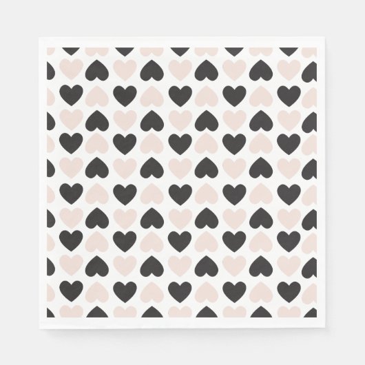 赤面モダンピンクブラックラブハートパターン スタンダードランチョンナプキン (正面)