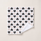 赤面モダンピンクブラックラブハートパターン バスタオルセット (ウォッシュタオル)