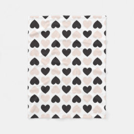 赤面モダンピンクブラックラブハートパターン フリースブランケット