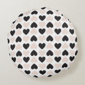 赤面モダンピンクブラックラブハートパターン ラウンドクッション (裏面)