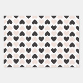 赤面モダンピンクブラックラブハートパターン ラッピングペーパーシート (正面2)