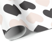 赤面モダンピンクブラックラブハートパターン ラッピングペーパー (ロールコーナー)