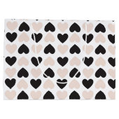 赤面モダンピンクブラックラブハートパターン ラージペーパーバッグ (裏面)