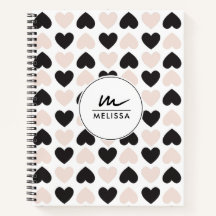 赤面モダンピンクブラックラブハートモノグラム