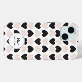 赤面モダンピンクブラックラブハートモノグラム Case-Mate iPhoneケース (裏面 (横))