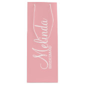 赤面モダンピンクブリデスパーソナライズされたメイド ワインギフトバッグ (正面)