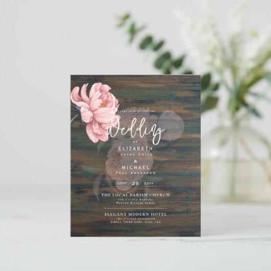 赤面モダンピンクペニーフローラ結婚式の招待 (スタンド正面)