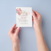 赤面モダンピンクペニーフローラ結婚式の招待 チラシ (手)
