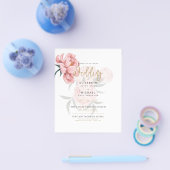 赤面モダンピンクペニーフローラ結婚式の招待 チラシ (シングル)