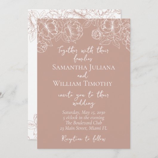 赤面モダンピンクボクラシックホミニマ結婚リスト 招待状 (正面/裏面)