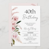 赤面モダンピンクボホフローラ誕生日招待状 招待状 (正面/裏面)