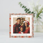 赤面モダンピンクポインセチア写真クリスマス カード (スタンド正面)