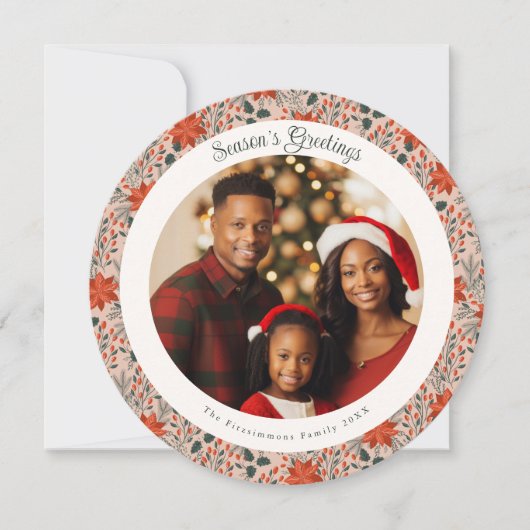 赤面モダンピンクポインセチアChristmasフォトカード カード (正面)