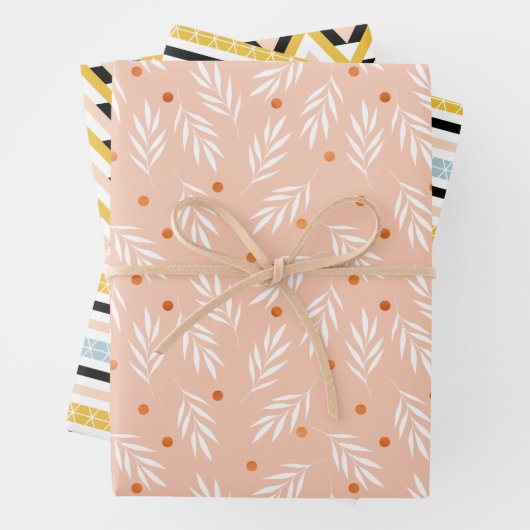 赤面モダンピンクマスタードイエロージオメトリックパターン ラッピングペーパーシート (インサイチュ)