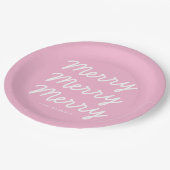 赤面モダンピンクメリークリスマス紙プレート ペーパープレート (アングル)