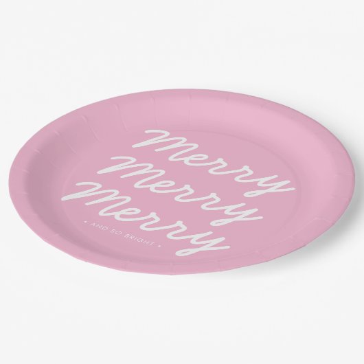 赤面モダンピンクメリークリスマス紙プレート ペーパープレート (アングル)