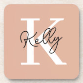 赤面モダンピンクモノグラムスクリプト コースター (正面)