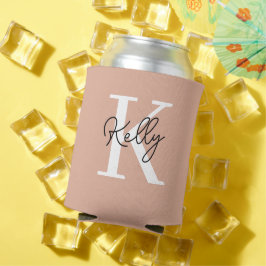 赤面モダンピンクモノグラムスクリプト 缶クーラー
