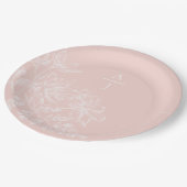 赤面モダンピンクモノグラムフローラ紙プレート ペーパープレート (アングル)