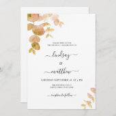 赤面モダンピンクユーカリ結婚プス 招待状 (正面/裏面)