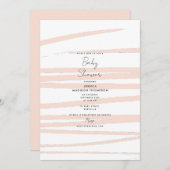 赤面モダンピンクライン抽象芸術アートベビーシャワー 招待状 (正面/裏面)