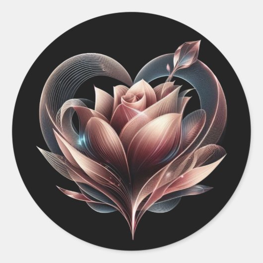 赤面モダンピンクローズとハート ラウンドシール (正面)