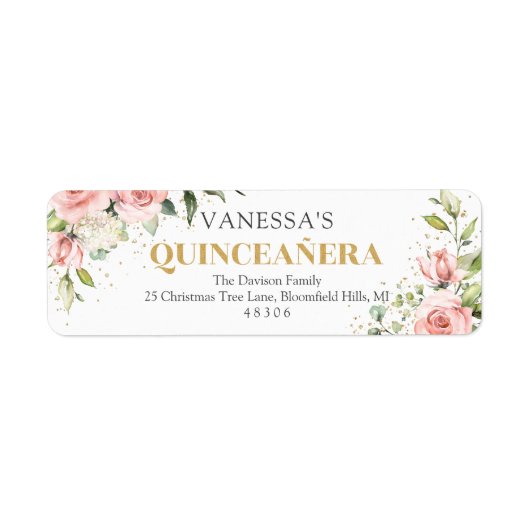 赤面モダンピンクローズ金ゴールドティアラ15歳の誕生日 ラベル (正面)