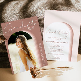 赤面モダンピンク大学院卒業式パーティー 招待状