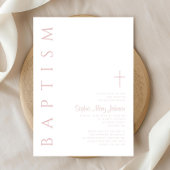 赤面モダンピンク宗教十字女の子バプテスマ 招待状