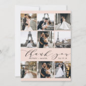 赤面モダンピンク書道9フォトコラージュ サンキューカード (正面)