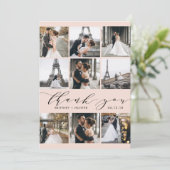 赤面モダンピンク書道9フォトコラージュ サンキューカード (スタンド正面)