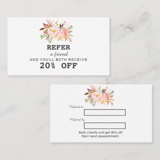 赤面モダンピンク水彩フローラメイクアップアーティスト 紹介カード (正面/裏面)