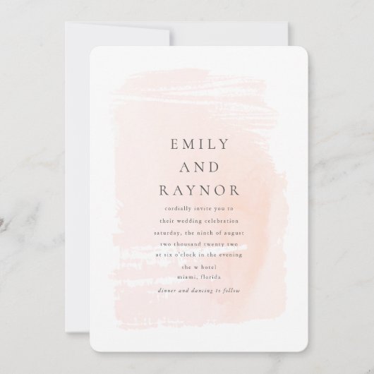 赤面モダンピンク水彩写真結婚ズ 招待状 (正面)
