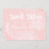 赤面モダンピンク水色スイート16 招待状 (正面/裏面)