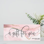 赤面モダンピンク瑪瑙の証明書ギフトカード (スタンド正面)