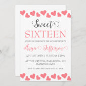 赤面モダンピンク甘い16誕生日招待状 招待状 (正面/裏面)