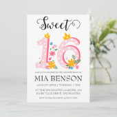 赤面モダンピンク甘い16誕生日招待状 招待状 (スタンド正面)