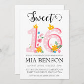 赤面モダンピンク甘い16誕生日招待状 招待状 (正面/裏面)