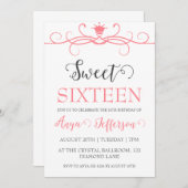 赤面モダンピンク甘い16誕生日招待状 招待状 (正面/裏面)